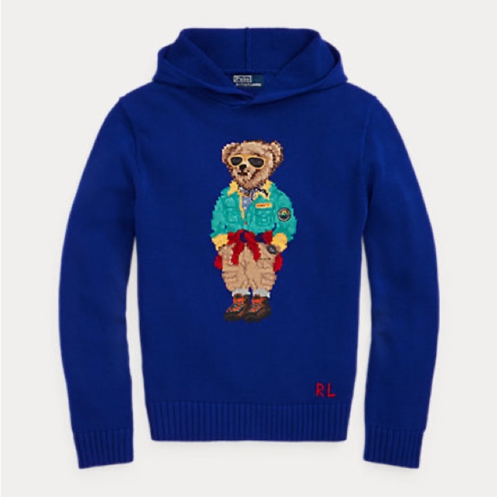 Polo Ralph Lauren Bear Hooded Knit Sweater Hoodie Large NWT